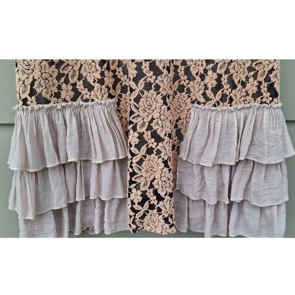 Paisley Vine Lace Ruffles Sleeveless Tank Mini Dress Tan Black Nude Coquette S - Picture 4 of 10